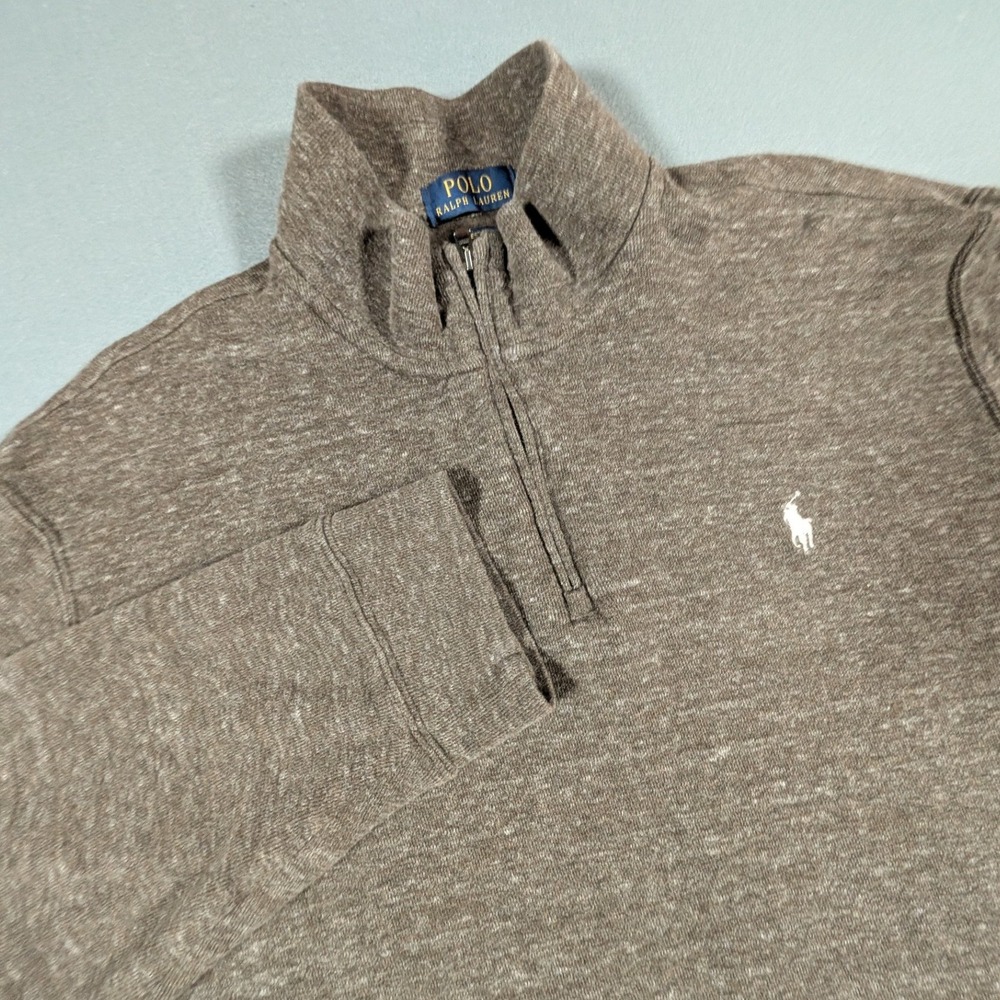 Polo Ralph Lauren Quarter Zip Pullover Mens XXL Brown Estate Rib Heathered